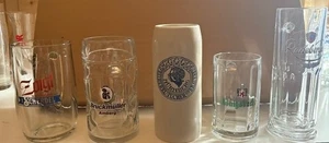 Set of 5 Different German Bier Steins w/ Brauerei Brewery Decals - Picture 1 of 5