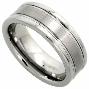 Tungsten Ring Men Women Wedding Band Satined Center Grooved Edge Comfort Fit 8mm