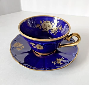 Echt Kobalt BAREUTHER Waldsassen Bavaria Victorian Couple 22Kt Tasse & Untertasse Set - Bild 1 von 6