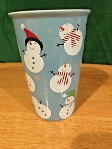 Vintage Holiday Blue Snowman Thick Tall Drinking Glass - Picture 1 of 5