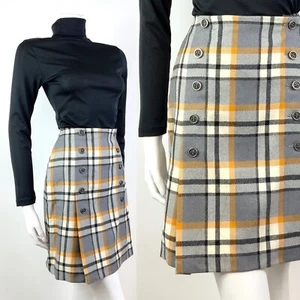 GONNA CORTA VINTAGE ANNI 60 70 GRIGIO BIANCO GIALLO TARTAN A QUADRI MOD 6 8 - Foto 1 di 6