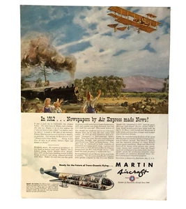 Avión Martin Aircraft 1940 anuncio 1912 Air Express de colección impresión artística AD - Imagen 1 de 2