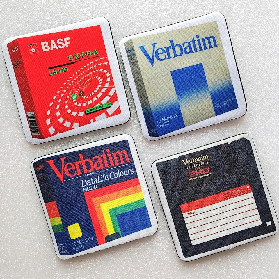 BASF Verbatim  Floppy Disc 3.5"  - Set 4 x Coasters NEW 3.75" x 3.75" Non Slip - Image 1 of 3
