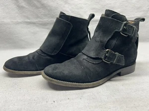 SARTORE Italy Women's 37 / 7 Black Suede Double Harness Punk Rock Goth Booties - Picture 1 of 5