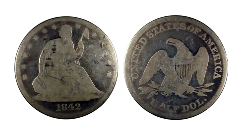 1842 silver Half Dollar with a small date Cover
