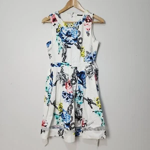 Tokito Dress Womens 8 White Floral Fit & flare Pin up Tea Dress - Picture 1 of 11
