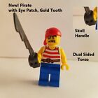 Lego Pirate Skull Sword Minifigure Red White Shirt Cap Blue Pants Gold Tooth