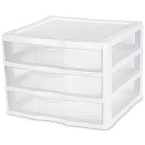 3-Drawer Wide Plastic Storage Unit, White - Picture 1 of 6