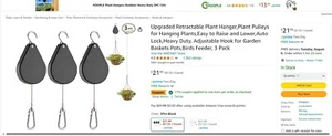 3 Pack Plant Pulley Hanger, Retractable Plant Hook Pulley, Adjustable Heavy Duty - Picture 1 of 1