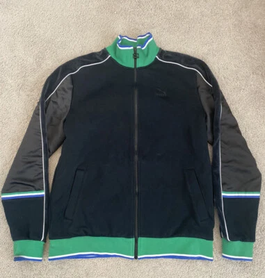 Chaqueta deportiva Puma x Big Sean T7 cremallera completa para hombre talla grande negro verde terciopelo Foto 1 de 4