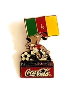 Coca Cola Cameroon World Cup 1994 Lapel Pin Flag Striker the Dog Soccer Ball - Picture 1 of 1