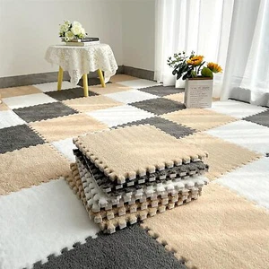 12 Pcs Plush Interlocking Carpet Non-Toxic Foam for Baby Anti-Slip Tiles Floor - Picture 1 of 6