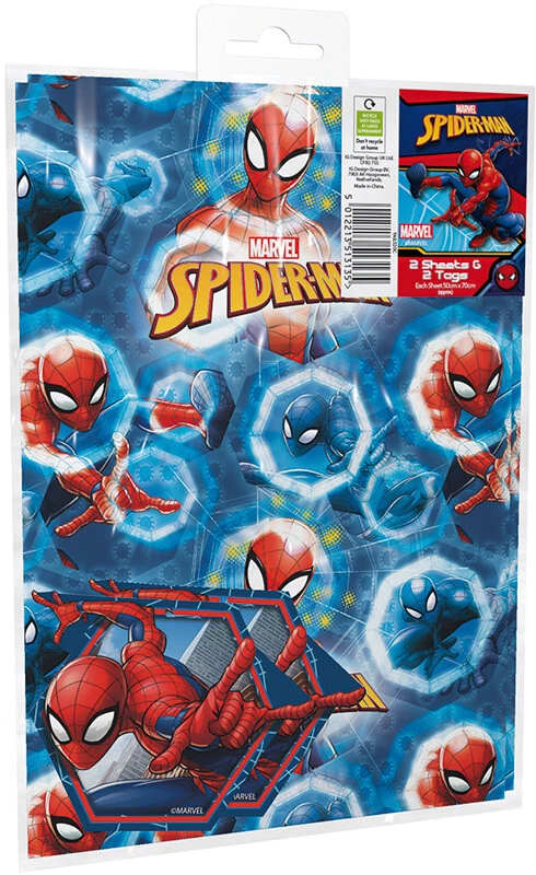 Spiderman Gift Wrap Set Paper Wrapping 2 Sheets 2 Tags  - Image 1 of 1