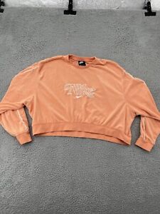 Nike Terry Cloth Sweatshirt Women’s Large Orange Peach Cropped Crewneck Pullover