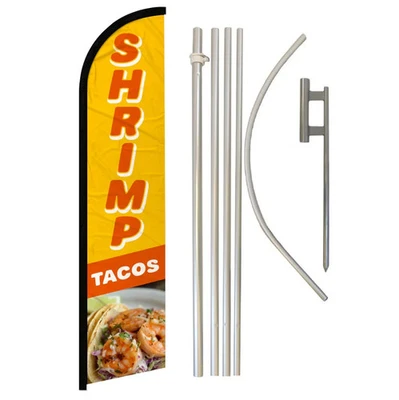 Shrimp Tacos Windless Full Curve Advertising Mexican Food Banner Flag & Pole Kit - Image 1 of 4