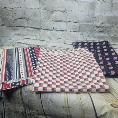 3 Patriotic USA Quilting Fabrics Cotton Flag Stripe See Description for Size - Image 1 of 4