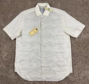 Tommy Bahama Leinenhemd Herren Große L Knopf Weiß Blau Kurzarm Baumwolle NEU - Bild 1 von 13
