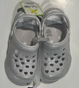 First Steps Girls Classic Glitter Clogs White Slippers Size 10 - Picture 1 of 7