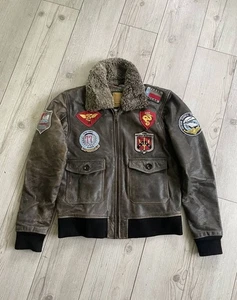 Vintage Avirex TopGun Map Leather Bomber Jacket - Picture 1 of 13