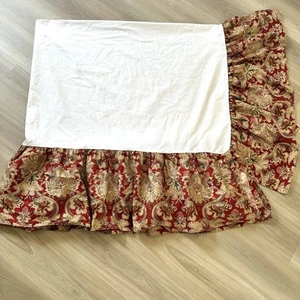 Vintage Ralph Lauren Home Jardiniere Sateen Red Queen Bed Skirt Dust Ruffle - Picture 1 of 6