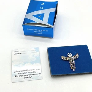 Avon Birthstone Angel Tac Pin January Rhinestone Brooch in Box New - Picture 1 of 3