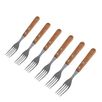 Steakgabel Kuchengabel Gabel 6er Set Rostfreier Stahl silber braun 19,5 cm - Bild 1 von 4