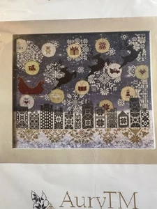 Aury TM Cross Stitch Chart Only “Believe” Santa Sleigh, Reindeer, Gifts, Snow - Picture 1 of 6