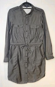 GAP Graphite Gray Roll Tab Long Sleeve Shirt Dress Midi Utility Women M - Picture 1 of 18