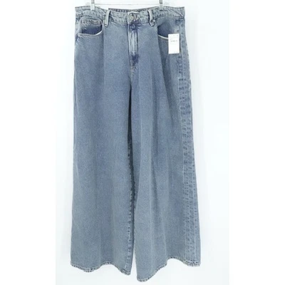 Good American Jeans Womens 14/32 Blue Panel Wide Leg Baggy High Rise Denim - Image 1 of 4