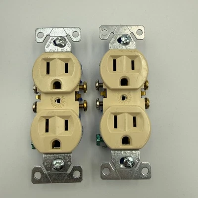 (2) Leviton 15A Duplex Receptacles Ivory Back/Side Wire – Commercial Grade - Image 1 of 4