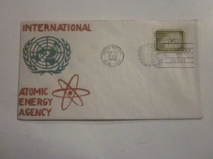 UN FDC 1958 INTERNATIONAL ATOMIC ENERGY Scott #59 RARE FILZ COLOUR CACHET B - Bild 1 von 3
