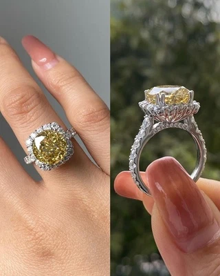 Anillo de compromiso de halo de citrino creado en laboratorio de corte redondo de 2,50 quilates enchapado en oro blanco de 14 quilates Foto 1 de 4