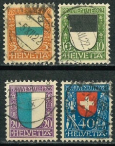 SWITZERLAND HELVETIA Mi# 175-178 - 1922 PRO JUVENTUTE - Coat of Arms - USED - Picture 1 of 2
