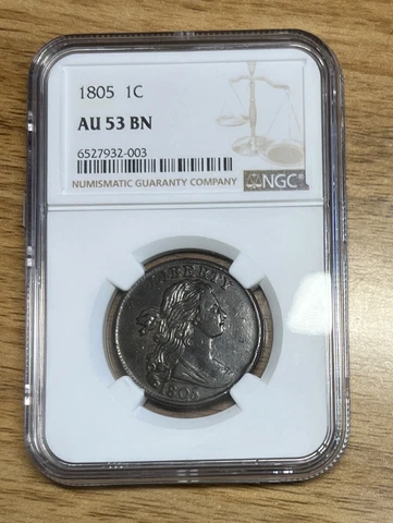 1805 Draped Bust Large Cent US 1c NGC AU53 BN S-267 Cover