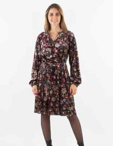 Kleid Samtkleid Strickkleid  Damen halblang schwarz bunt  M L  Langarm Blumen - Bild 1 von 2