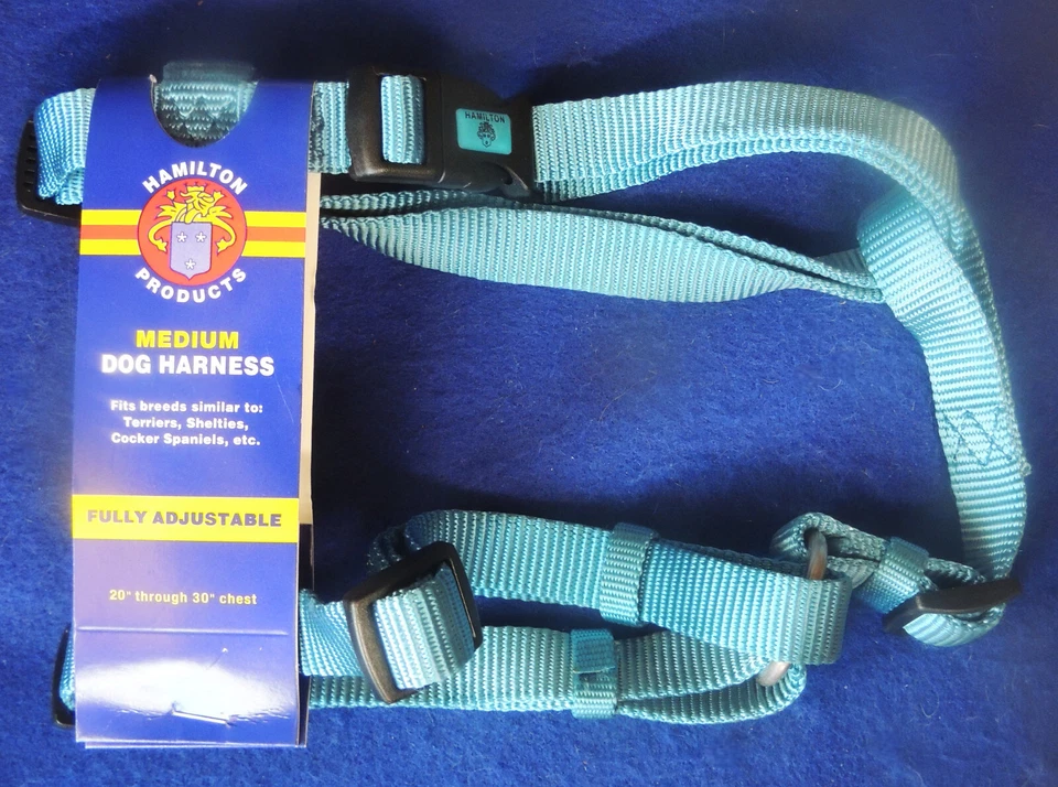 Arnés de nailon para perros azul medio Hamilton Products ajustable 20"-30" pecho nuevo con etiquetas Foto 1 de 1