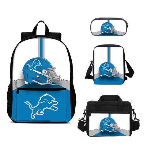 Detroit Lions School Backpack Crossbody Shoulder Bag Lunch Bag Pencil Case Gift Cover
