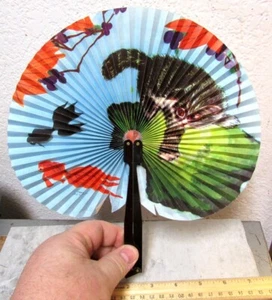 ventaglio vintage cinese in carta e metallo, design gatto e pesce, ottimo arredamento - Foto 1 di 4