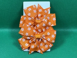 Orange White Floral Hair Bow Clips Grosgrain Ribbon Girl Hair Barrette Set - Picture 1 of 6