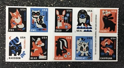 2025USA #6006-6015a Forever Baby Wild Animals - Block of 10 From Booklet  Mint - Image 1 of 2