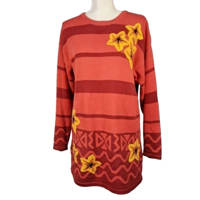 Suéter de algodón de gran tamaño vintage PICONE SPORT SP coral y amarillo arte para usar Foto 1 de 4