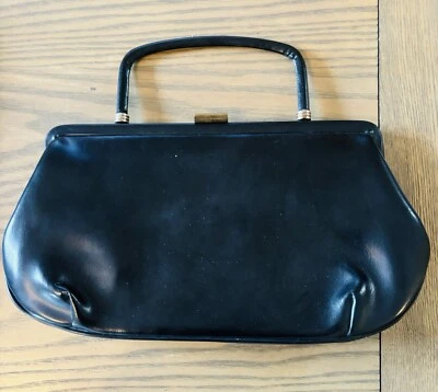 Cartera sin asas de noche vintage de charol negro con asa plegable Foto 1 de 4