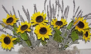 Country Yellow Silk Sunflowers Lavender Window Box Arrangement fits your 24" box - Picture 1 of 1