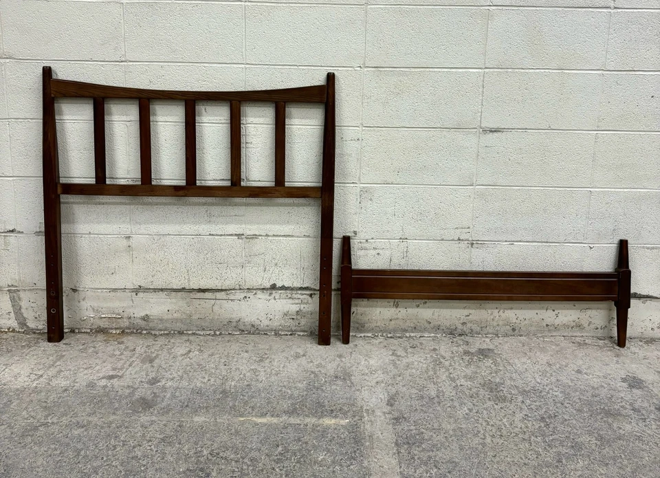 Cabeceira e rodapé vintage meados do século estilo MCM moderno tamanho duplo - Imagem 1 de 4