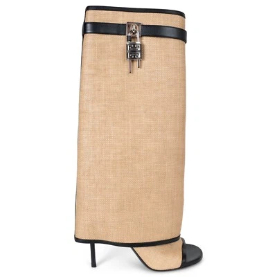 71382 auth GIVENCHY natural raffia leather SHARK LOCK OPEN TOE Boots Shoes 36.5 - Image 1 of 4