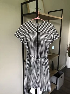 Vestido camisero de poliéster a cuadros negro blanco vintage años 70 Sue Sherry RETRO 16,5 - Imagen 1 de 5