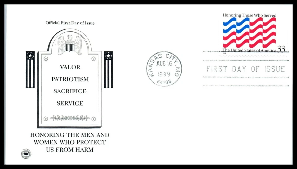 1999 Honoring Those Who Served flag Sc 3331 33c FDC with PCS cachet - Image 1 of 1