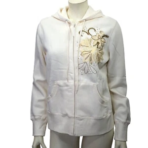 LAURA SCOTT FLEECE FULL ZIP IVORY HOODIE SM NWT - Picture 1 of 8