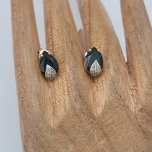 VINTAGE 14K GOLD SCHWARZER ONYX NATÜRLICHE DIAMANTEN OHRSTECKER 2,4 GRAMM - Bild 1 von 3