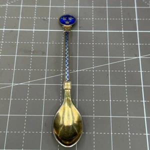 Hallberg Goldsmiths Sweden 800 Silver Blue Enamel Demitasse spoon 1930's - Picture 1 of 5